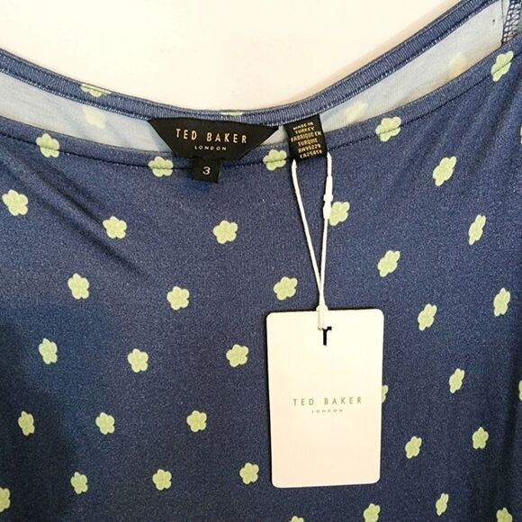 NWT Ted Baker Meegwin Ditsy Spot Jersey Midi Side Slit Stretch Dress  8-10 Or 3 - Picture 3 of 12